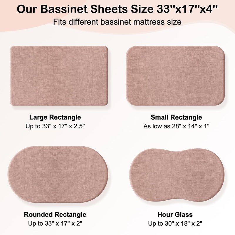 BeBeJoJo Baby Bassinet Sheets TPU Waterproof 2 Pack Soft Muslin Bedside Bassinet Mattress Sheets with Bottom Elastic Band for Baby Boy Girls Unisex Fit Hourglass Oval and Rectangle, Brown Flowers - Image 5